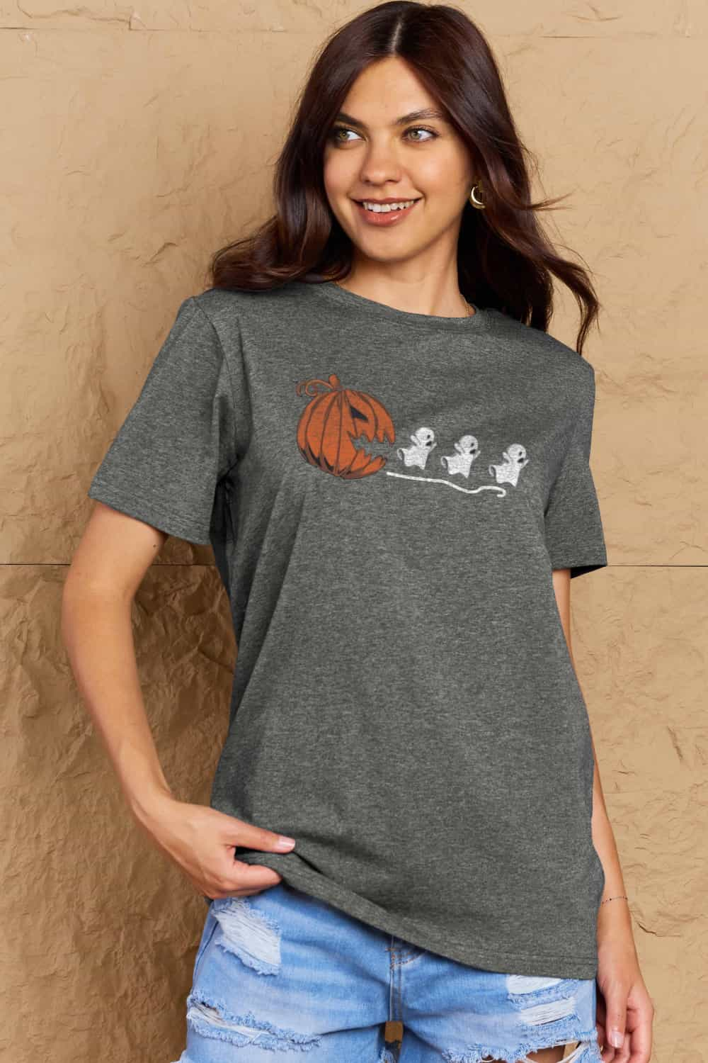 Womens Simply Love Full Size Jack-O'-Lantern Graphic Cotton T-Shirt (S-3XL)