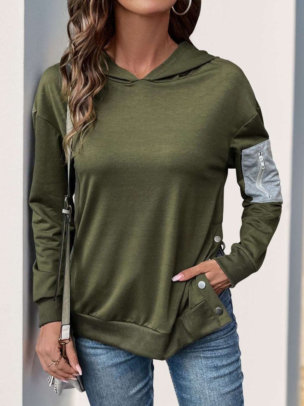 Womens Perfee Dropped Shoulder Long Sleeve Hoodie (S-XL)