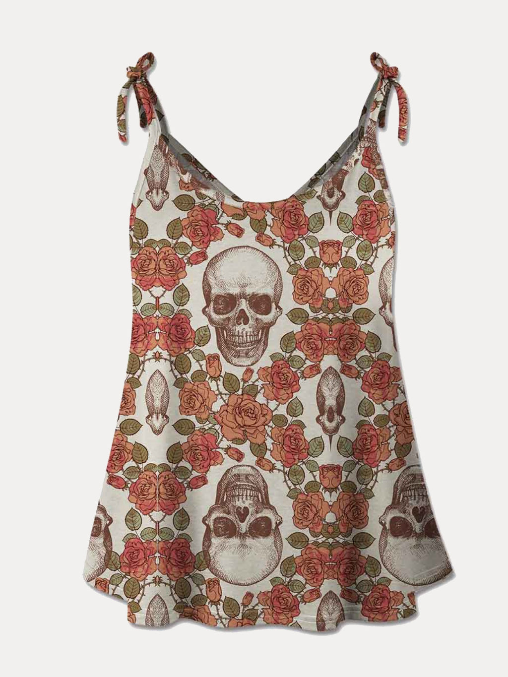 Womens Skull Scoop Neck Tie Shoulder Cami (S-XL)