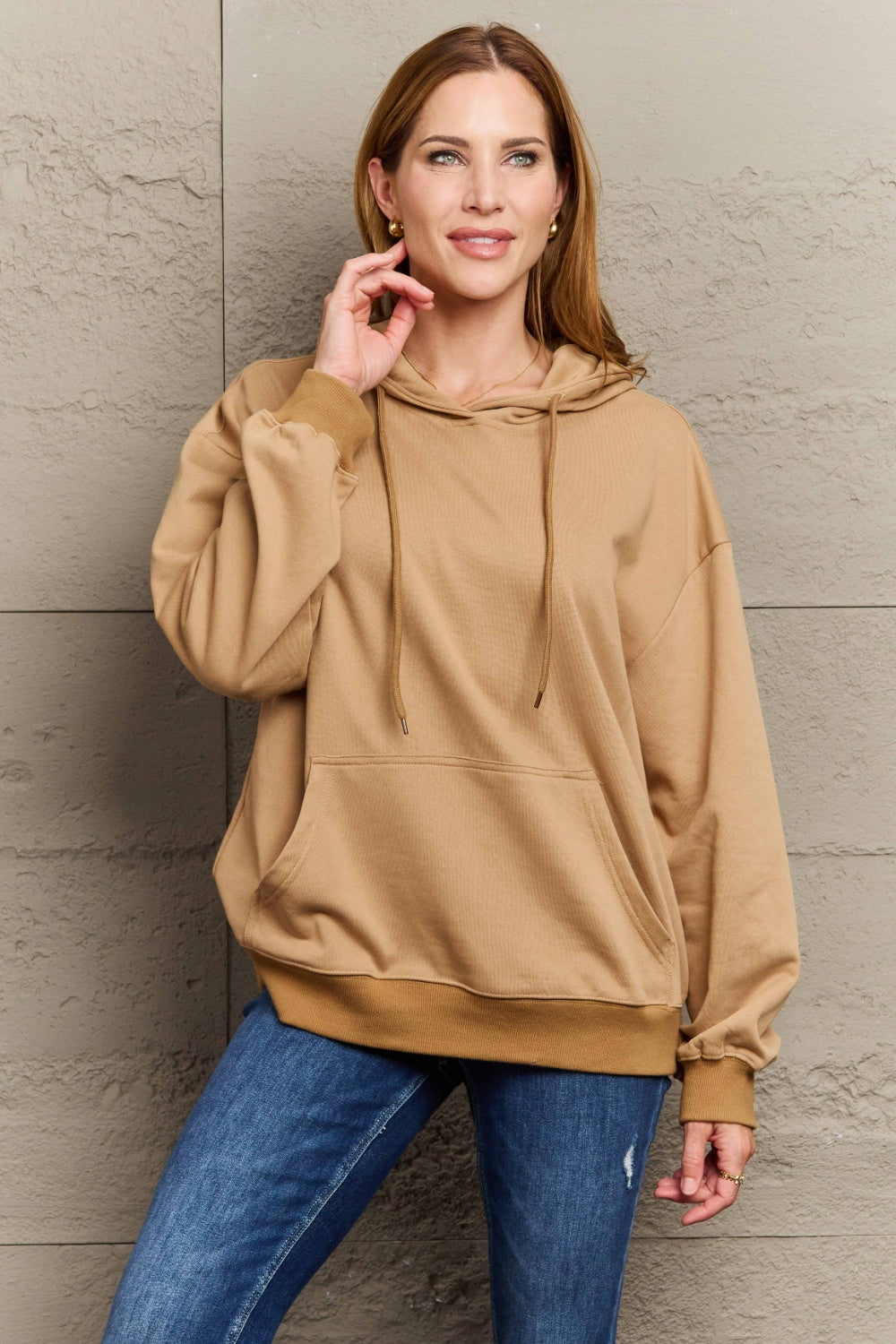 Womens Full Size Long Sleeve Dropped Shoulder Hoodie (S-3XL)