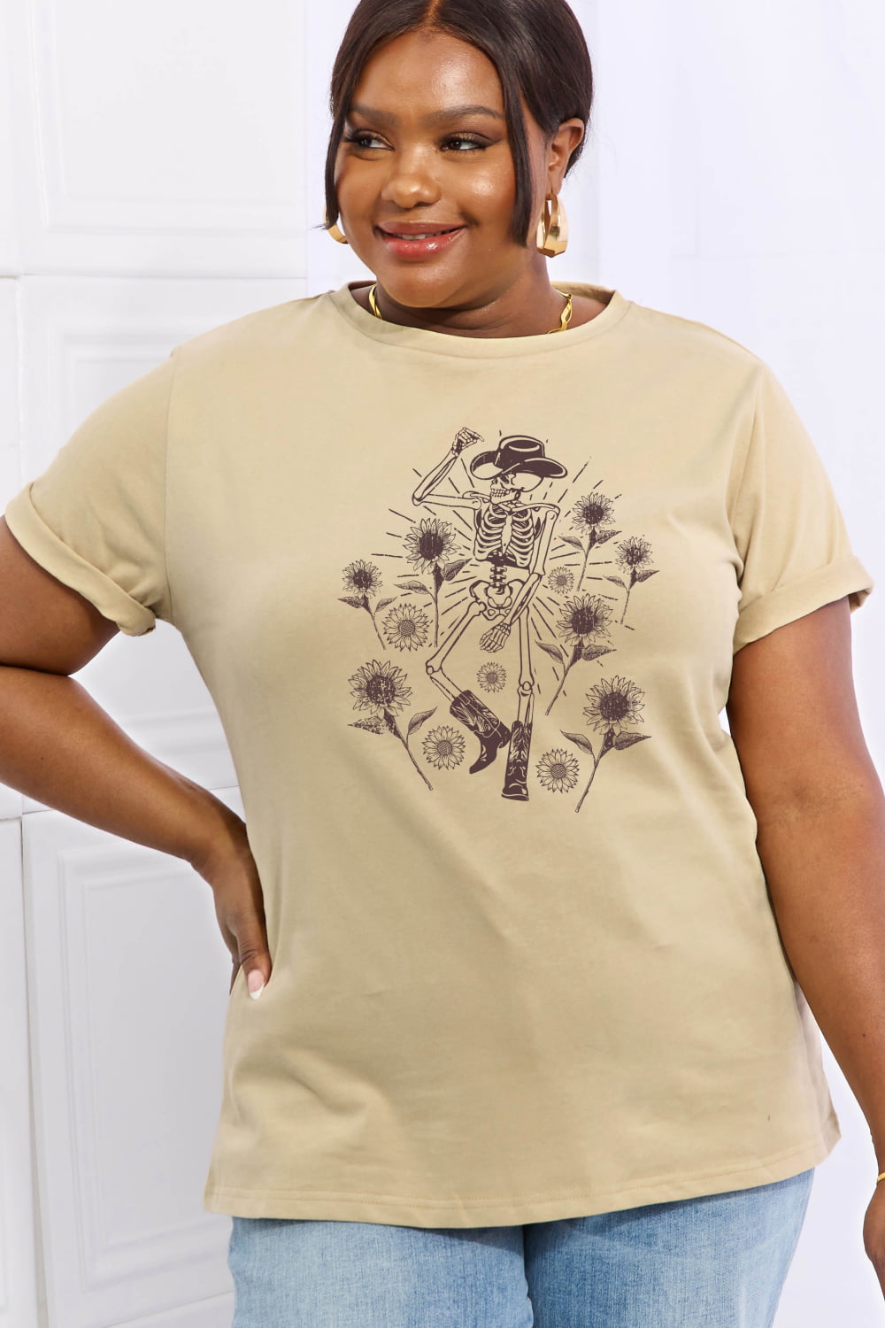 Womens Simply Love Full Size Skeleton Graphic Cotton Tee (S-3XL)