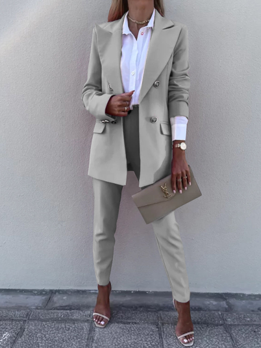 Womens Lapel Collar Long Sleeve Blazer & Pants Set (S-2XL)