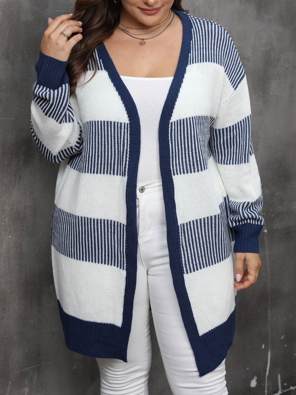 Womens Plus Size Open Front Long Sleeve Cardigan (0XL-3XL)