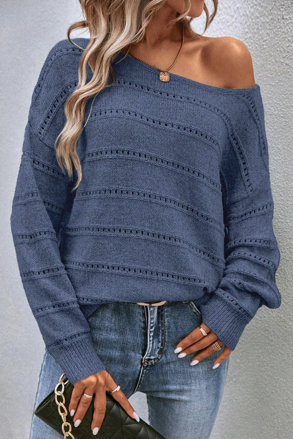 Womens Boat Neck Dropped Shoulder Sweater (S-XL)