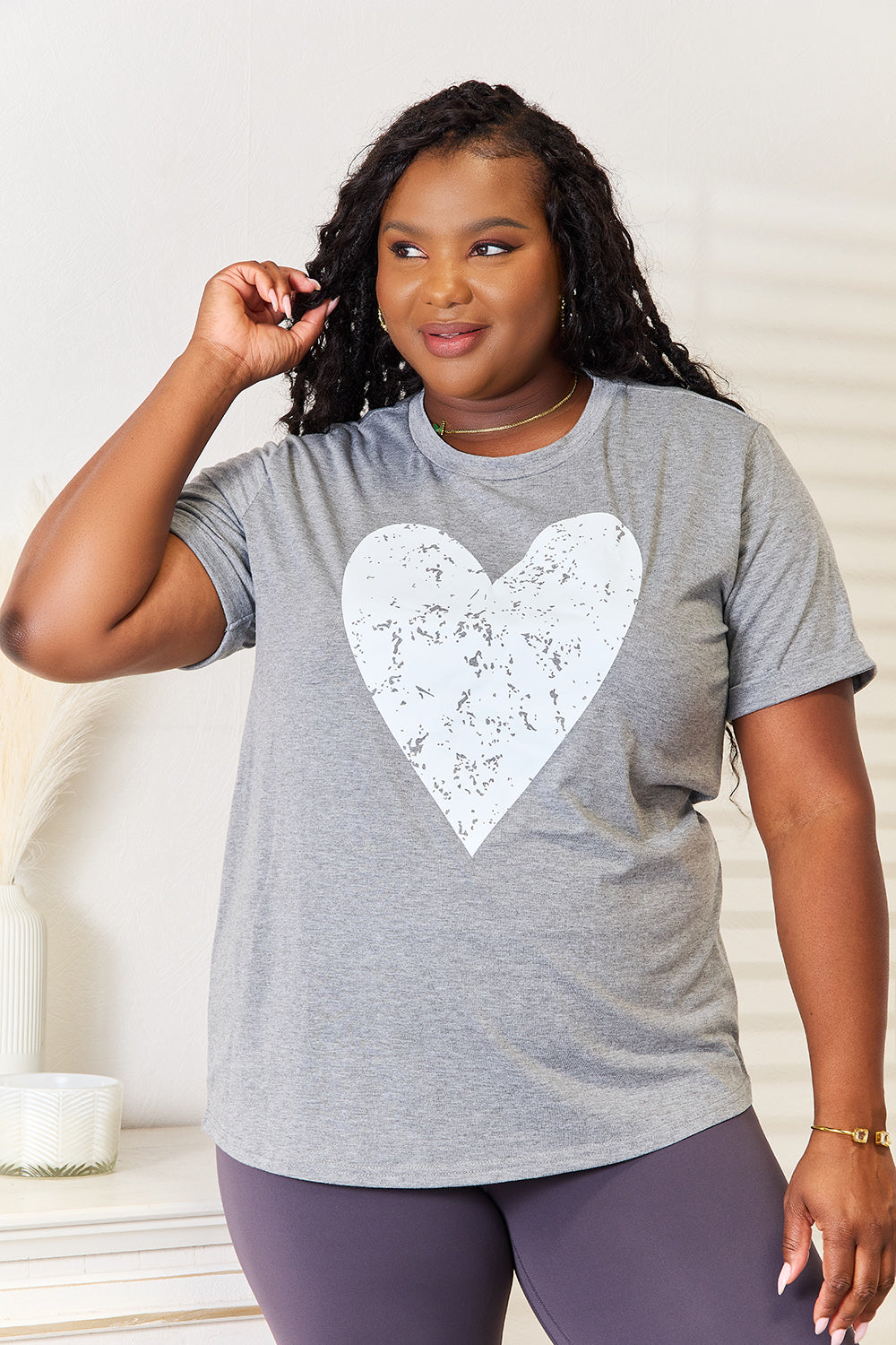 Womens Simply Love Heart Graphic Cuffed Short Sleeve T-Shirt (S-2XL)