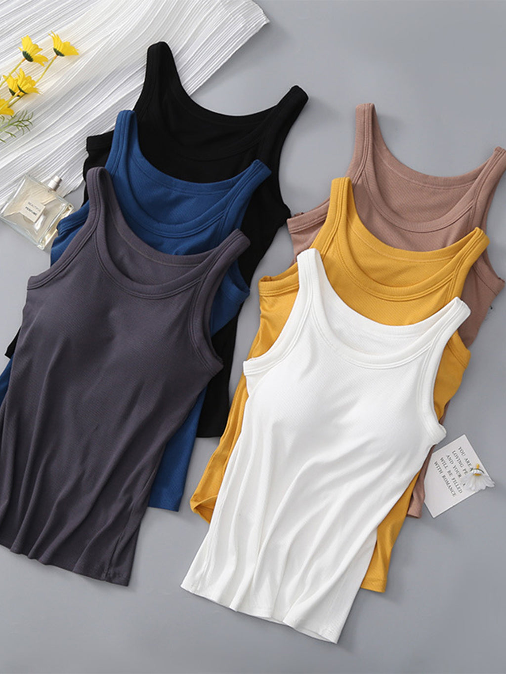 Womens Round Neck Tank with Bra (M-XL)