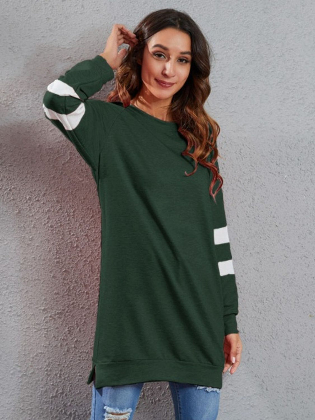 Womens Full Size Striped Round Neck Long Sleeve T-Shirt (S-5XL)