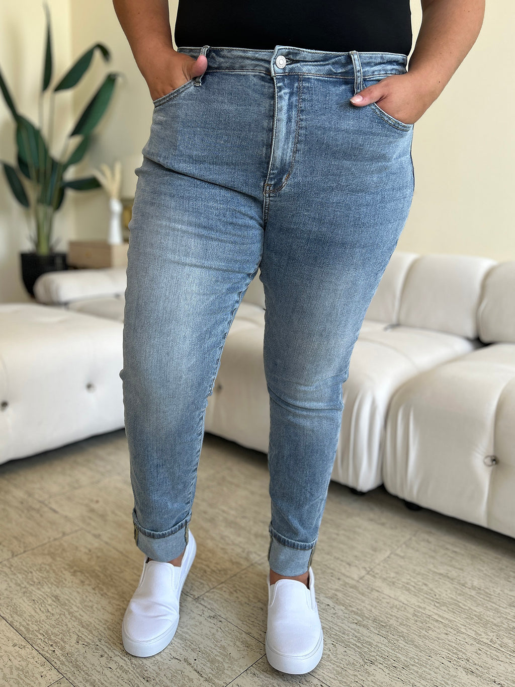 Womens Judy Blue Full Size High Waist Cuff Hem Skinny Jeans (0/24-24W)