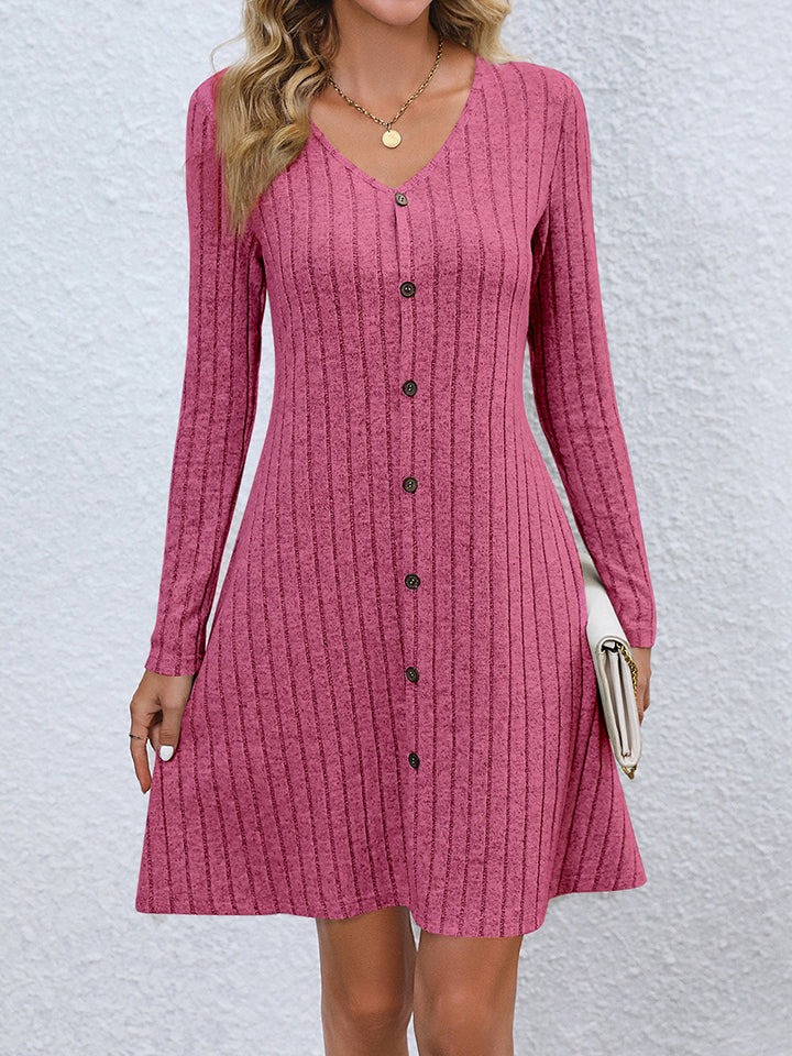 Womens V-Neck Long Sleeve Mini Dress (S-2XL)