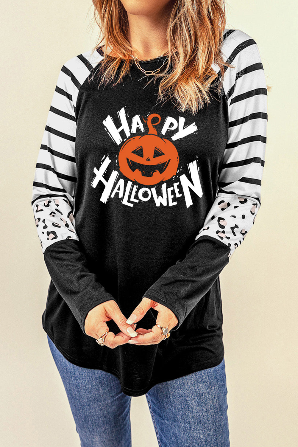 Womens HAPPY HALLOWEEN Graphic Long Sleeve T-Shirt (S-2XL)