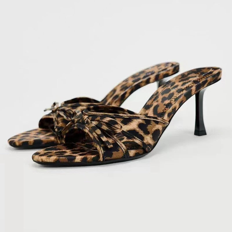 Womens Bow Leopard Kitten Heel Sandals (4-10.5)