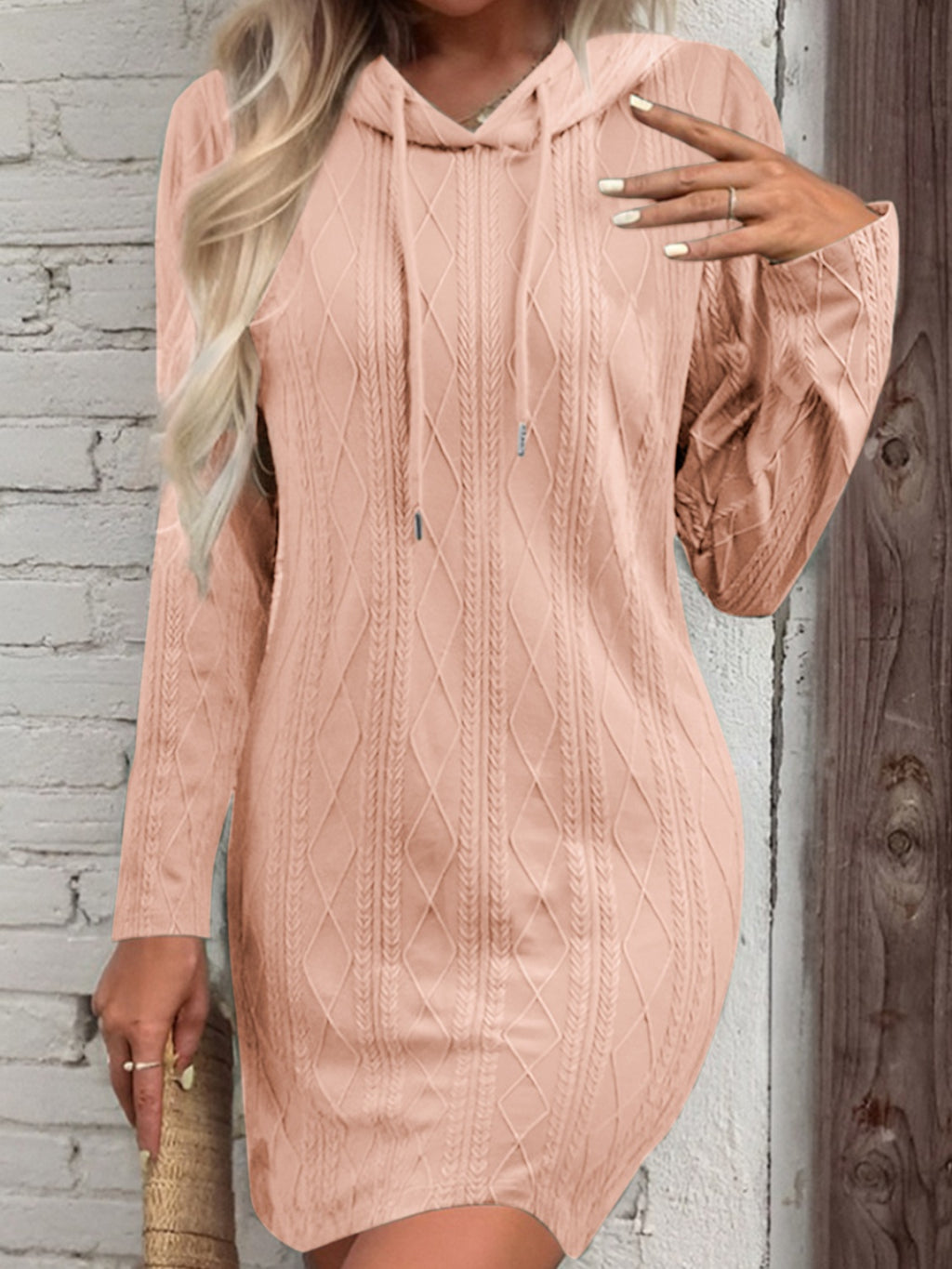 Womens Drawstring Hooded Sweater Dress (S-2XL)