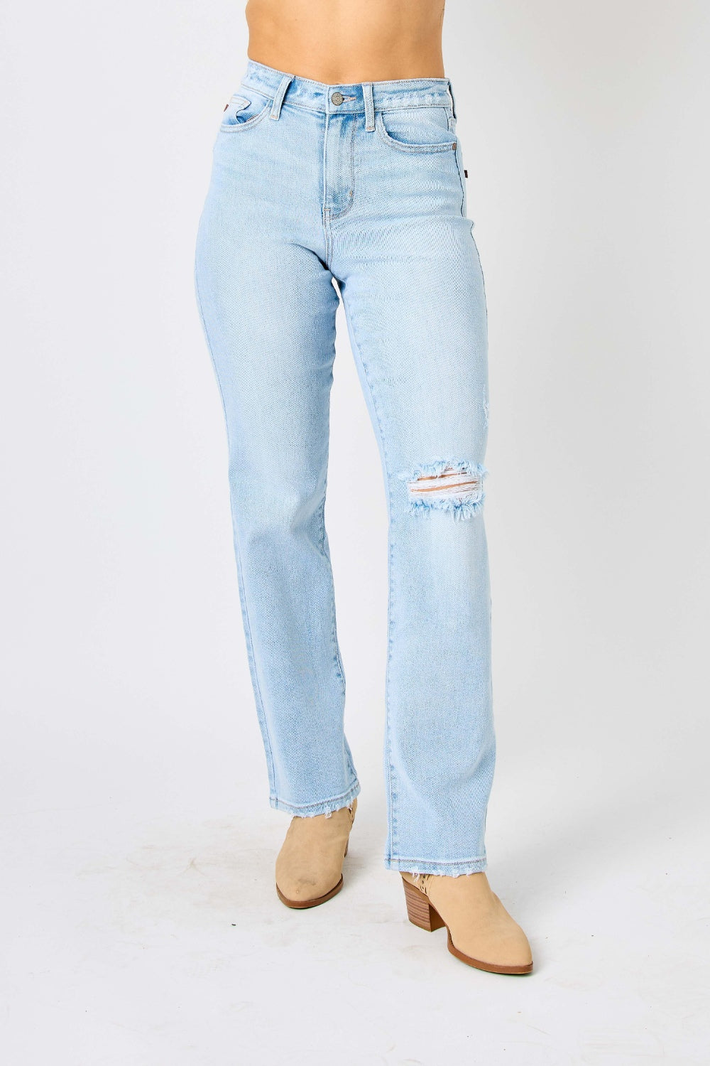 Womens Teens Judy Blue Full Size High Waist Distressed Straight Jeans (0-24W)