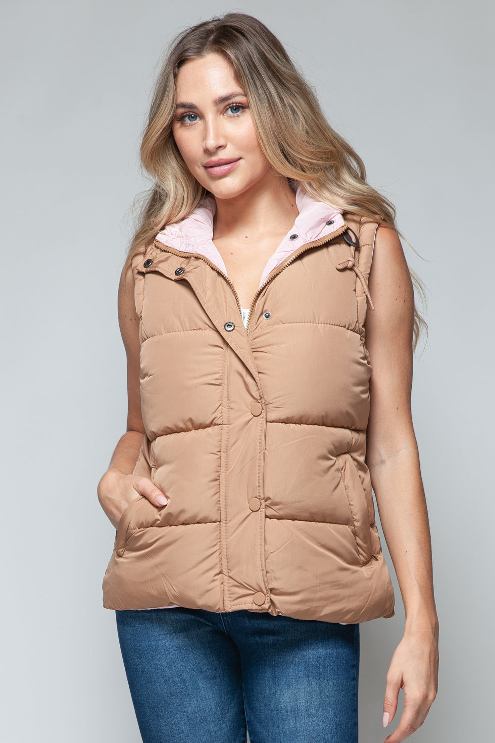 Womens Snobbish Snap and Zip Closure Hooded Vest (S-XL)