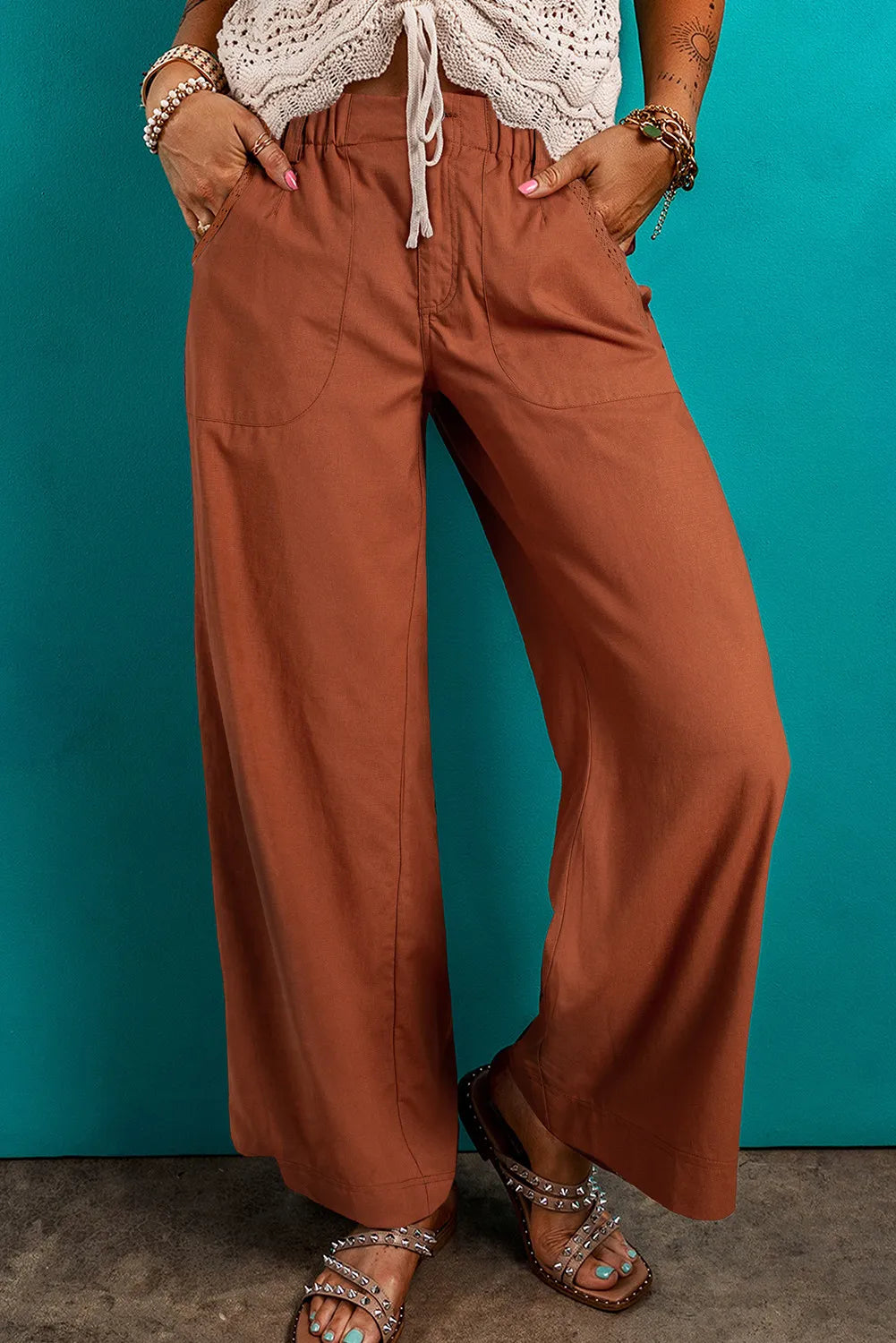 Womens Wide Leg Pants with Pockets (S-XL)