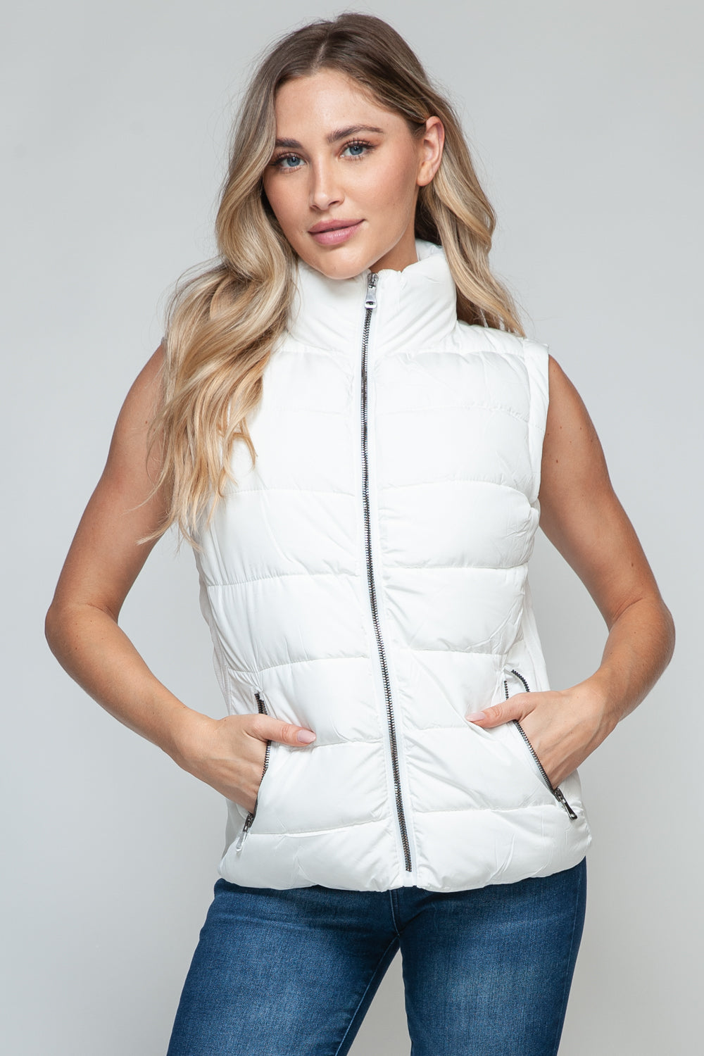 Womens Snobbish Zip Up Turtleneck Vest with Pockets (S-XL)