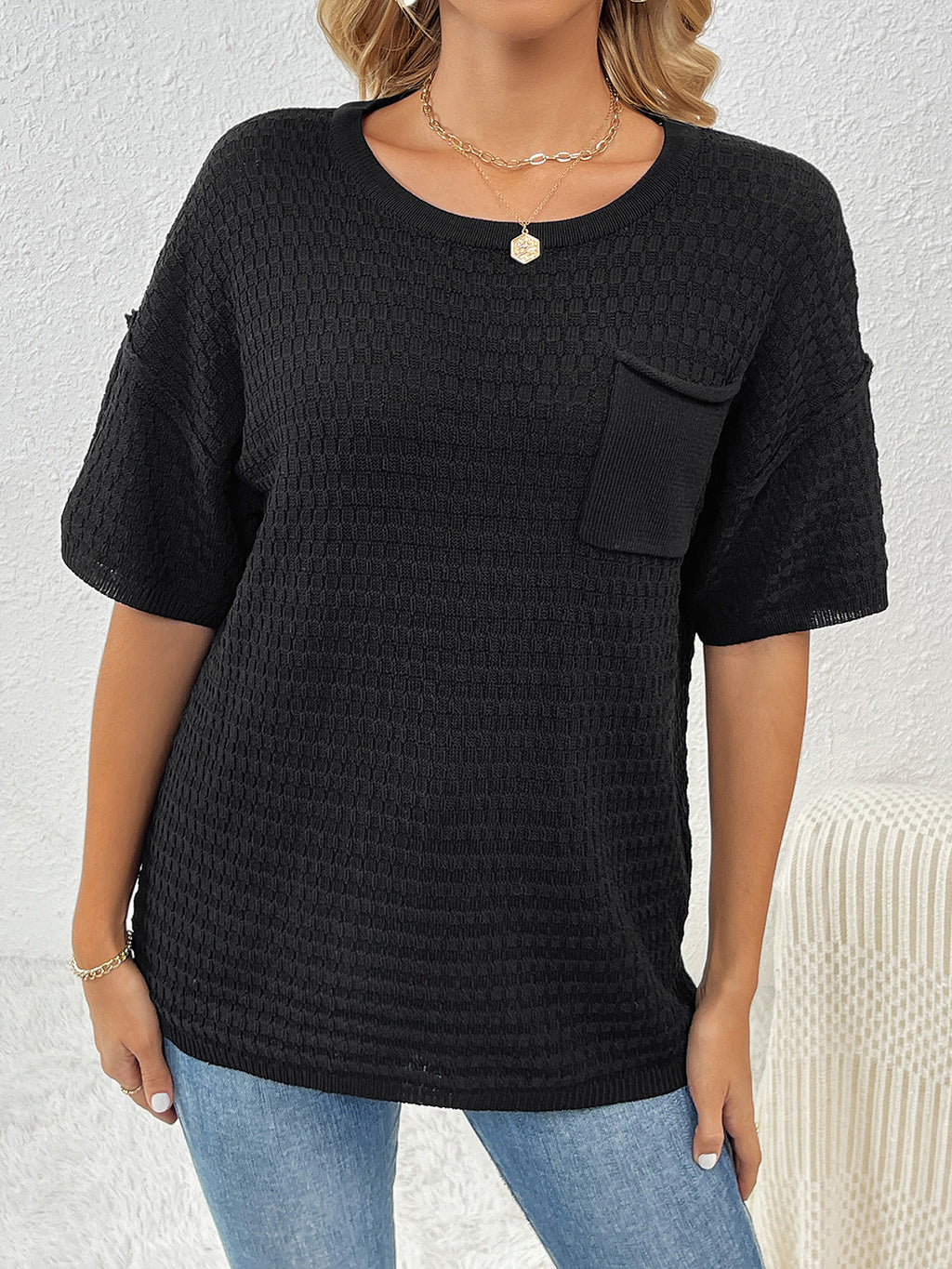 Womens Round Neck Half Sleeve Knit Top (S-XL)