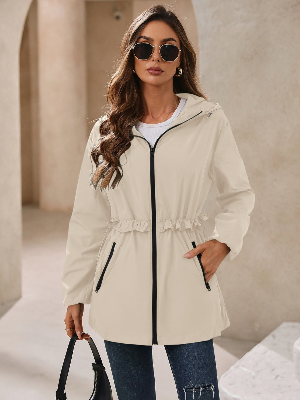 Womens Zip Up Long Sleeve Hooded Jacket (S-2XL)