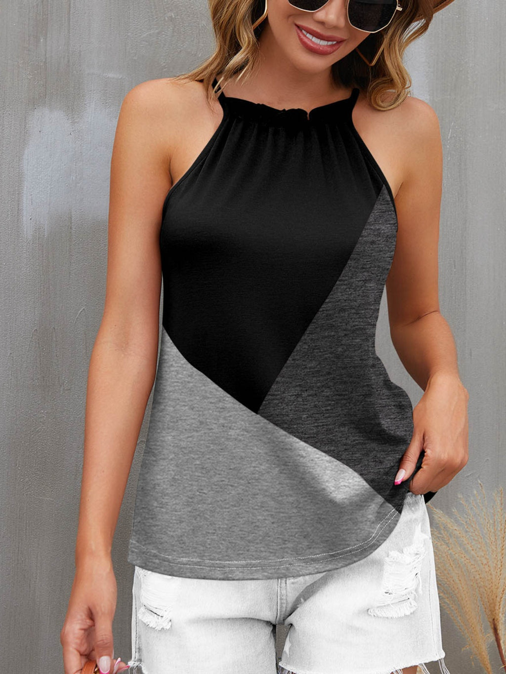 Womens Color Block Grecian Neck Cami (S-XL)