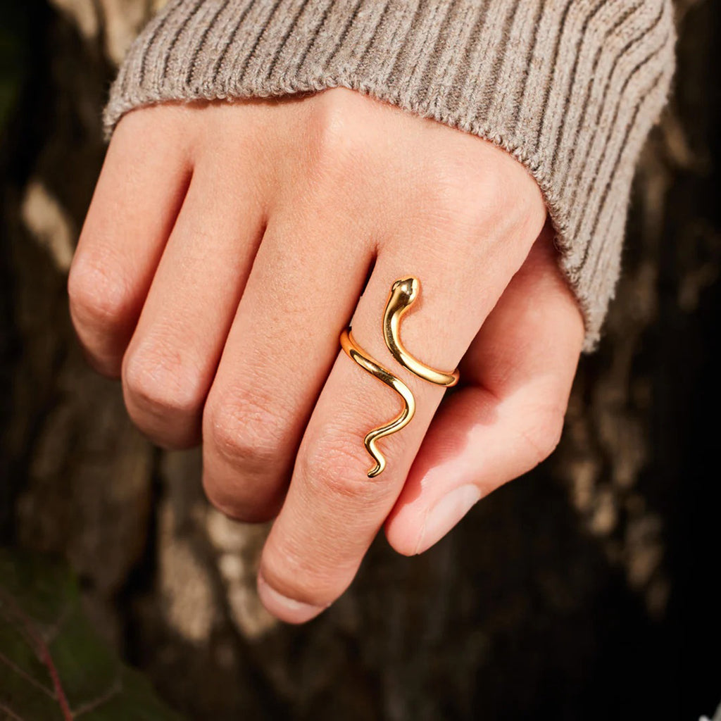 Snake Shape 18K Gold-Plated Bypass Ring (Size 7)