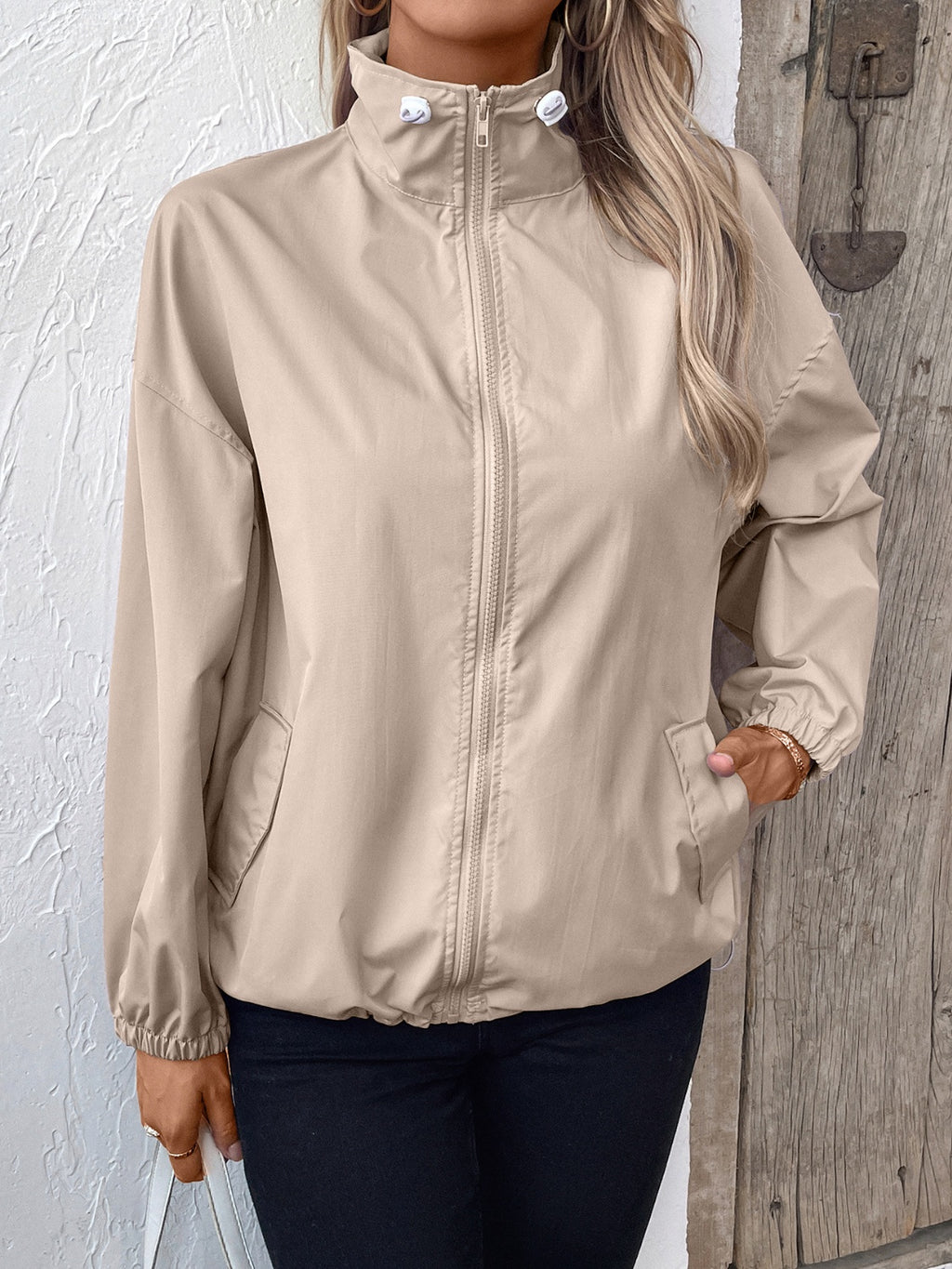 Womens Pocketed Zip Up Long Sleeve Jacket (S-2XL)