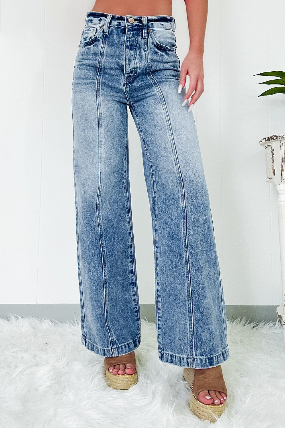 Womens High Waist Wide Leg Jeans (6-16)