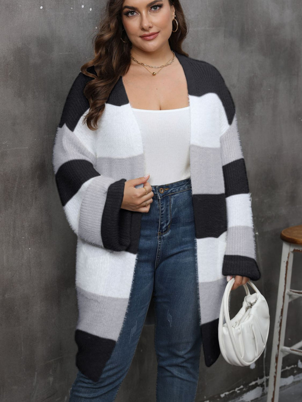 Womens Plus Size Open Front Long Sleeve Cardigan (0XL-3XL)