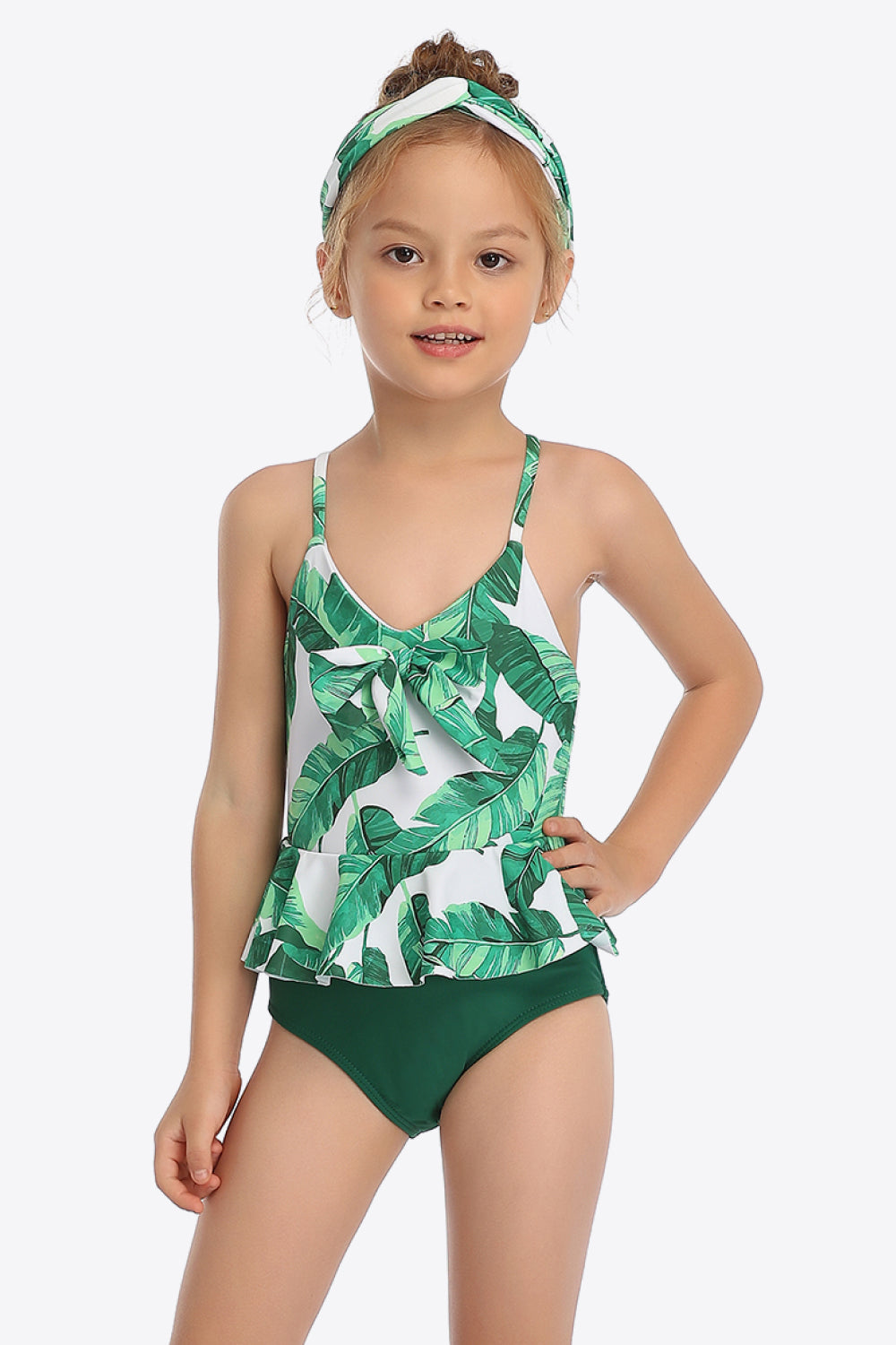 Girls Printed Bow Detail Ruffled One-Piece Swimsuit (4T-9)