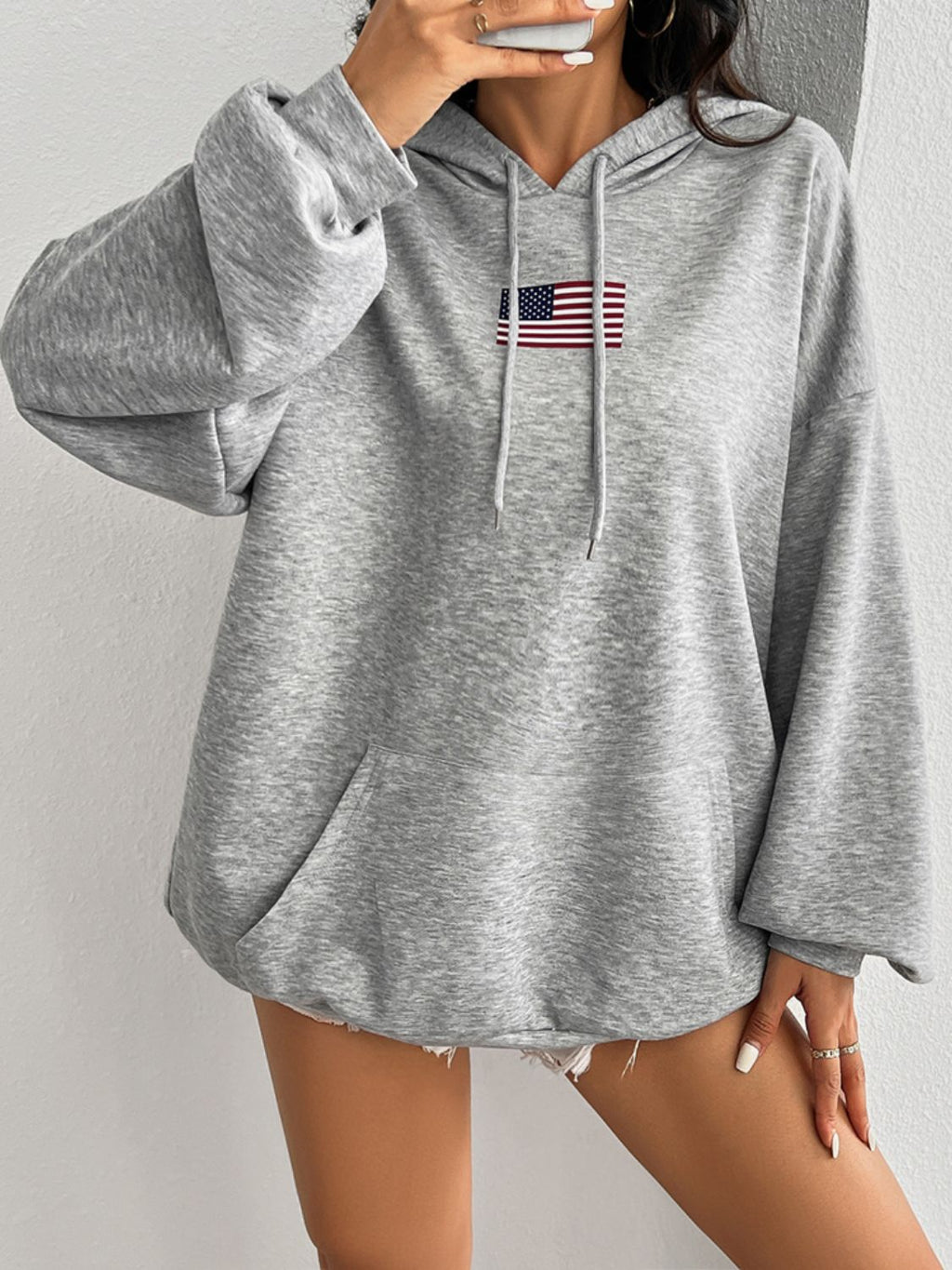 Womens Devine Drawstring US Flag Long Sleeve Hoodie (S-XL)