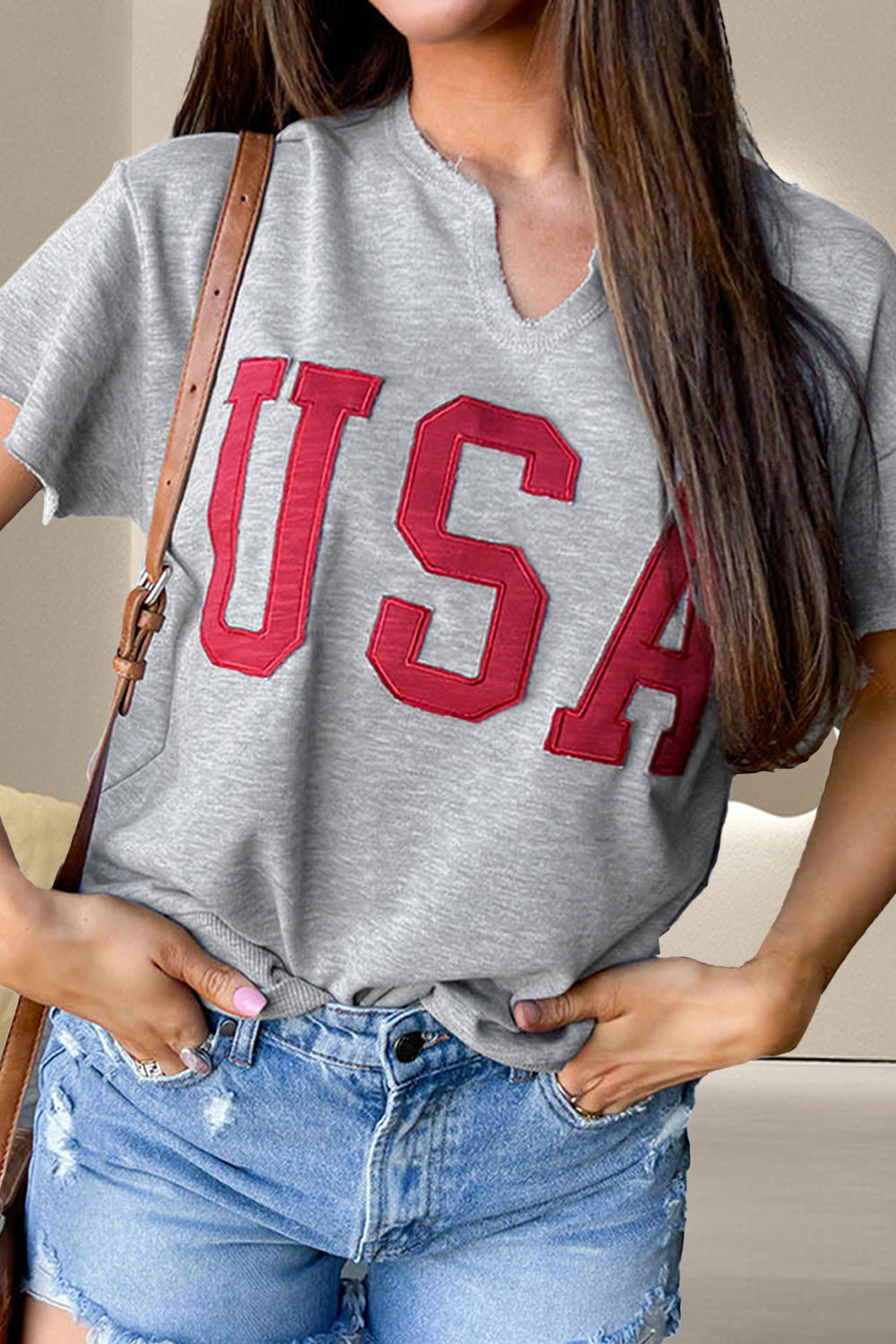 Womens USA Notched Short Sleeve T-Shirt (S-XL)