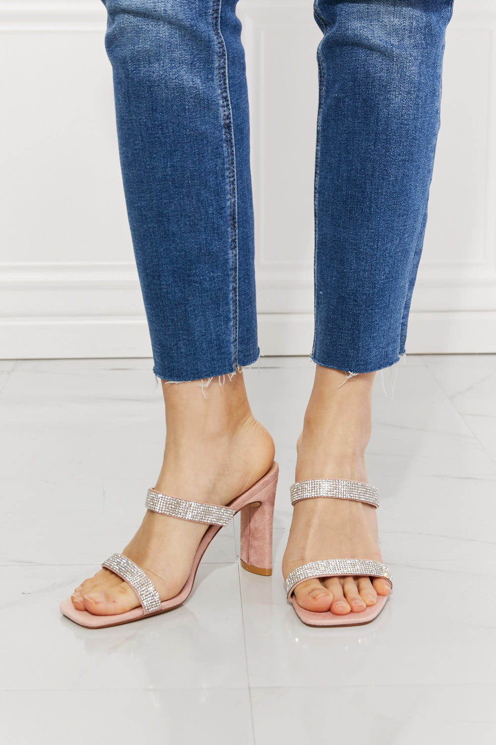 Womens MMShoes Leave A Little Sparkle Rhinestone Block Heel Sandal in Pink (6-11)