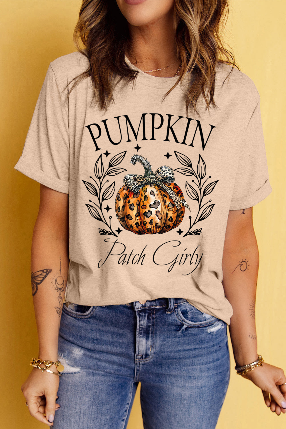 Womens Pumpkin Graphic Round Neck Short Sleeve T-Shirt (S-2XL)