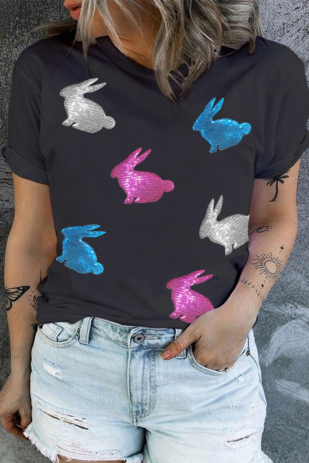 Womens Plus Size Rabbit Round Neck Short Sleeve T-Shirt (1XL-3XL)