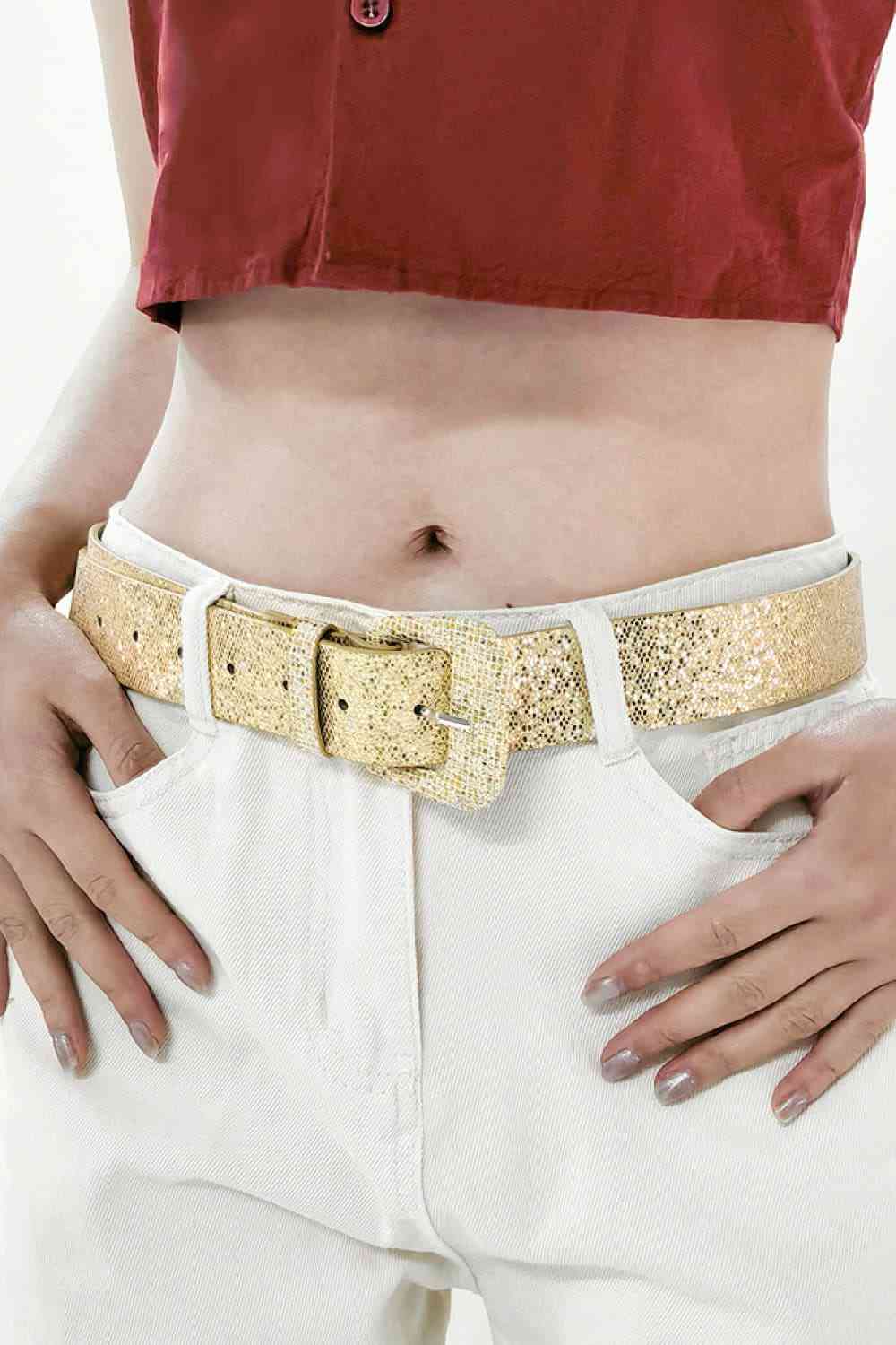 Womens Glitter PU Leather Belt