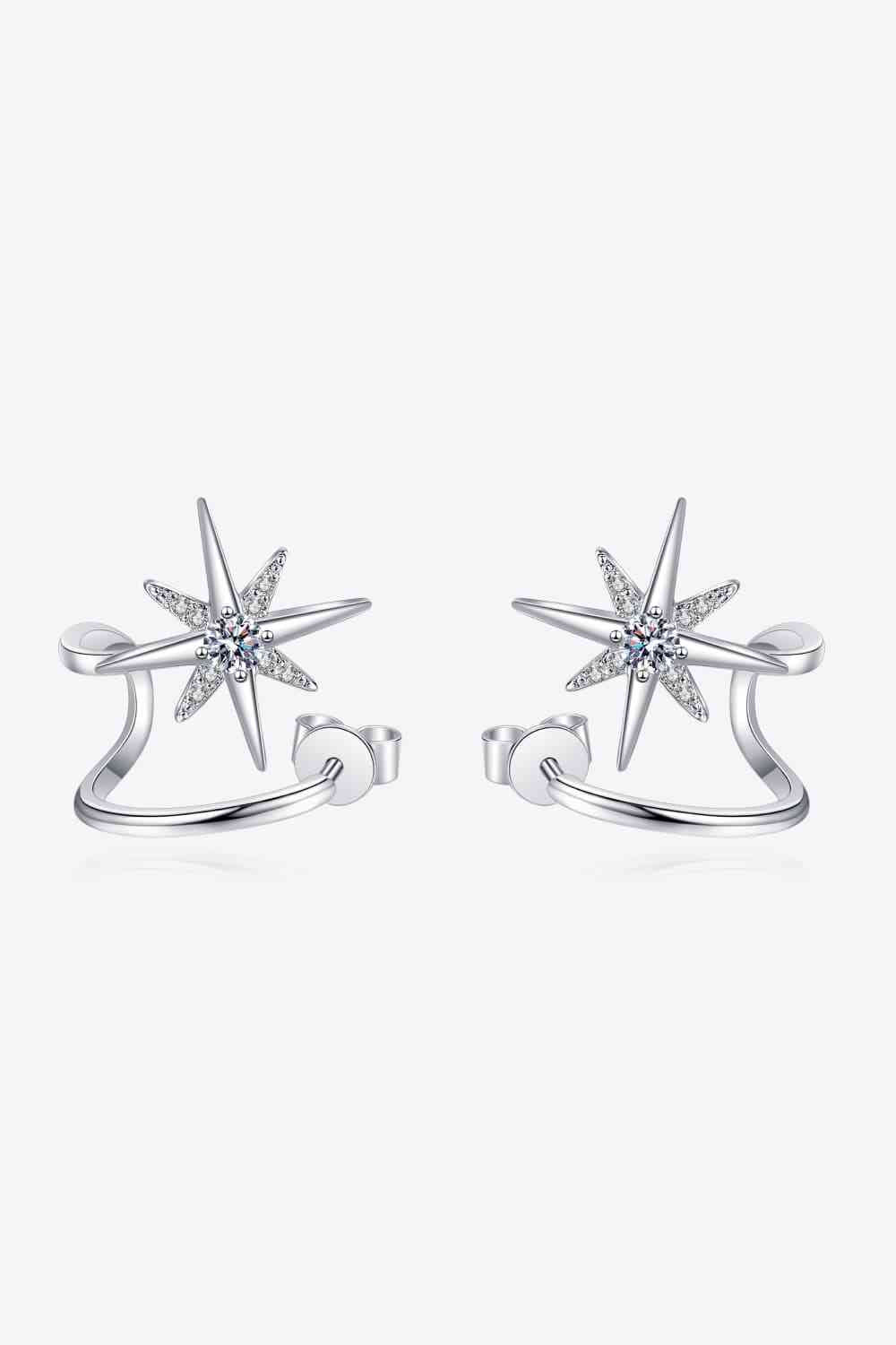 Moissanite Diamond Star Rhodium-Plated Earrings